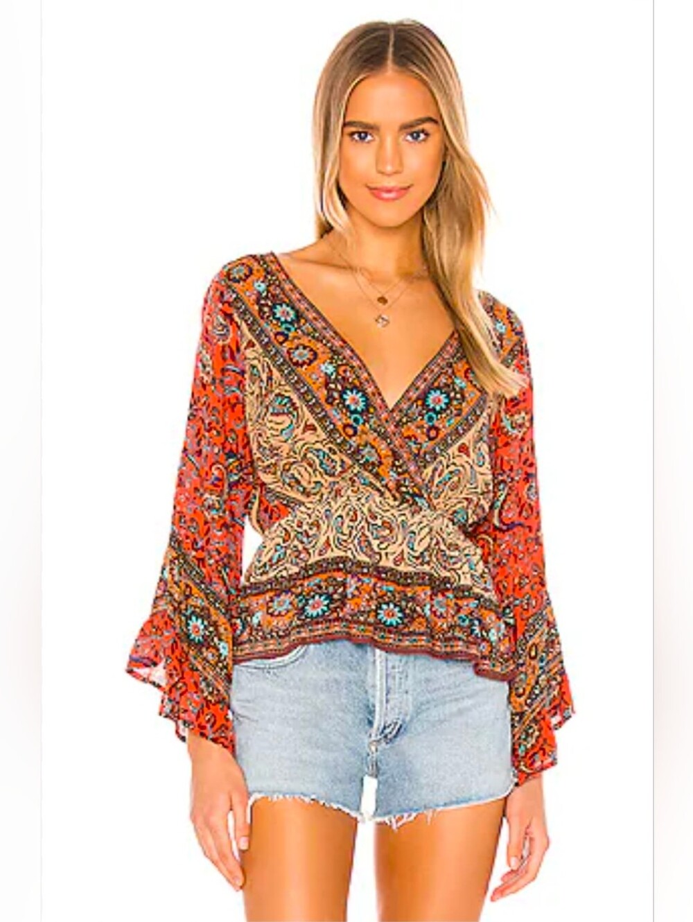 Free People Rosalie Printed Wrap Top Size XL